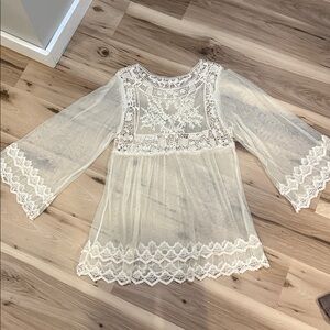 Sheer Lace Embroidered Blouse